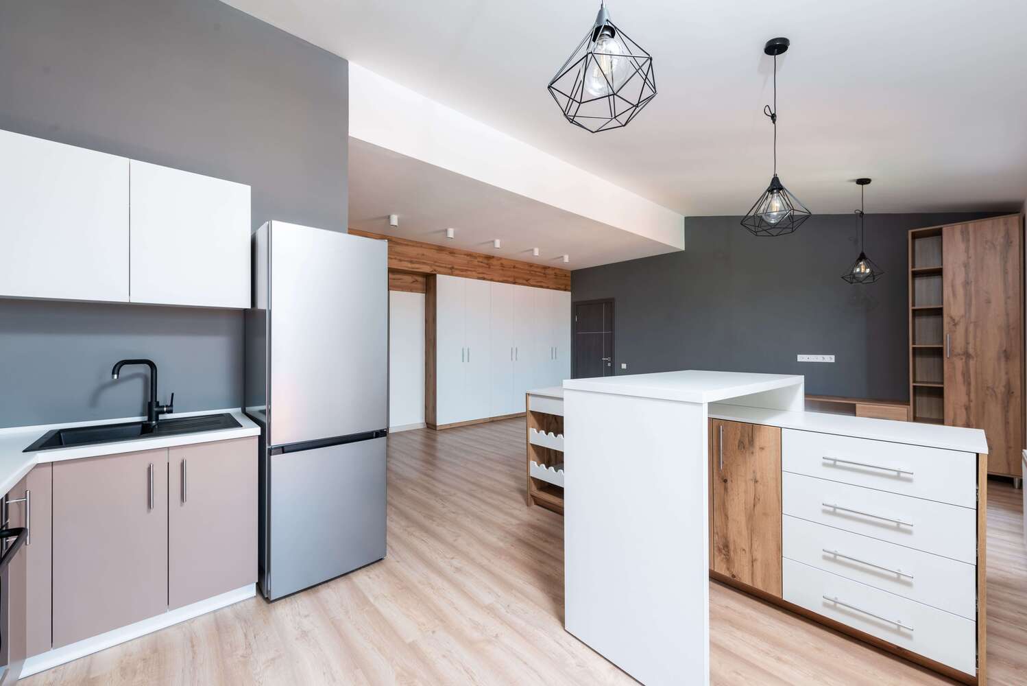 Modern interior kitchen with quartz countertops